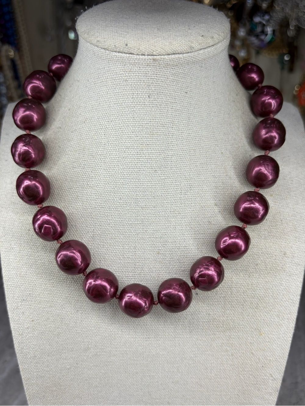 Vintage Faux Baroque Pearl Necklace Maroon Burgundy Pearls Beads Jewelry Fall